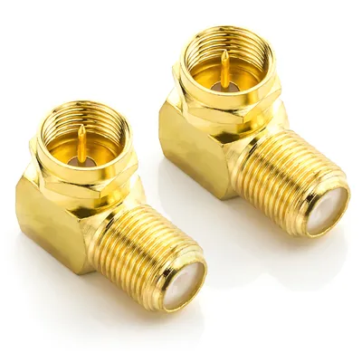 Produktbild von deleyCON Sat-Winkel-Adapter Set 90° Grad für Koaxialkabel F-Winkelstecker Winkeladapter F-Adapter F-Buchse 7mm Sat-Kabel Kupplung Vergoldet - 2 Stück