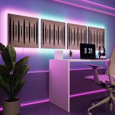 Zdjęcie produktu dla Zestaw 4 paneli akustycznych LED z podświetleniem RGB do systemu Echo Control | Panele dźwiękochłonne z podświetleniem | 4x PULSAR - Separately-LINE | Sonoma