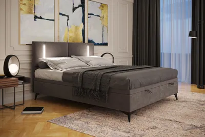 Zdjęcie produktu dla TRADA Hugo łóżko na sprężynach 160x200 z oświetleniem LED szary