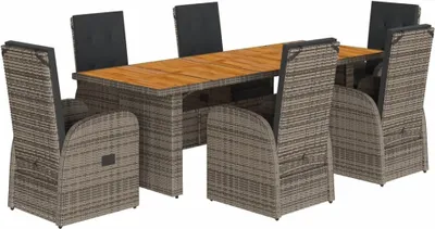 Obrázek produktu pro vidaXL 7dílný zahradní jídelní set s polštáři Grey Poly Rattan