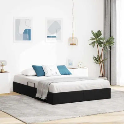 Image de Lit de luxe avec rangement, couleur noire, dimensions 135 x 190 cm, revêtement en velours