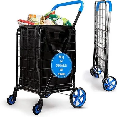 Produktbild von Famanu Einkaufstrolley - Faltbarer Einkaufswagen mit 360° Drehrollen - 50 kg Tragfähigkeit
