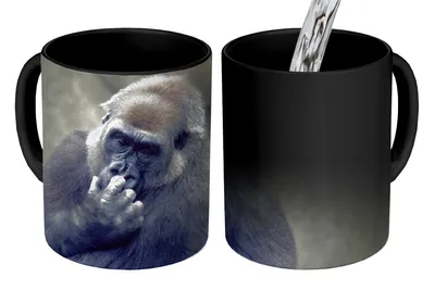 Obrázek produktu pro MuchoWow® Kouzelný pohár Roztomilá gorila se škrábe na nose 350 ml Barva měnící se pohár Dárkový nápad - foto hrnek
