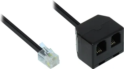 Produktbild von Adapter Modular Verbinder, Western-Stecker 4/4 auf 2x Western-Kupplung 4/4, schwarz, 0,15m, Good Connections