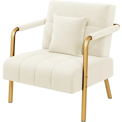 Produktbild von Yaheetech Samtiger Sessel Polstersessel mit Metallbeinen & Kissen, Einzelsessel Loungesessel, Beige