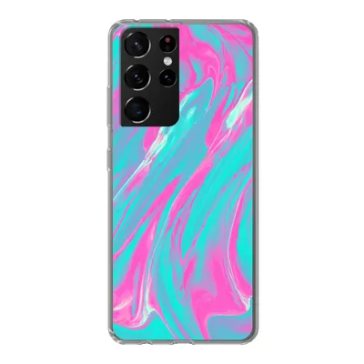 Produktbild von MuchoWow® Handyhülle Schutzhülle Hülle für Samsung Galaxy S21 Ultra Kunst - Rosa - Blau - Psychedelisch Silikon Softcase Handy Hülle - Mobiltelefon