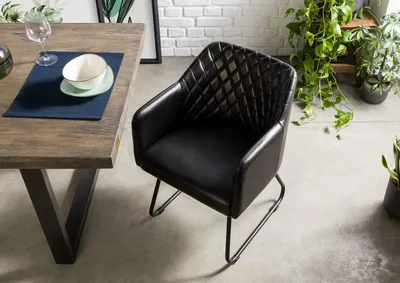 Produktbild von MASSIVMOEBEL24 Stuhl Echtleder 55x59x76 schwarz IRON LABEL #17