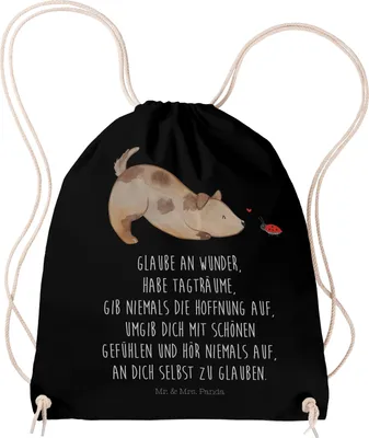Produktbild von Mr. & Mrs. Panda Turnbeutel Hund Marienkäfer - Schwarz - Geschenk, Sprüche, Hunde, Sportbeutel, Zuversichtlich, Beutel, Mischlinghund, Stoffbeutel, Mischlingshund