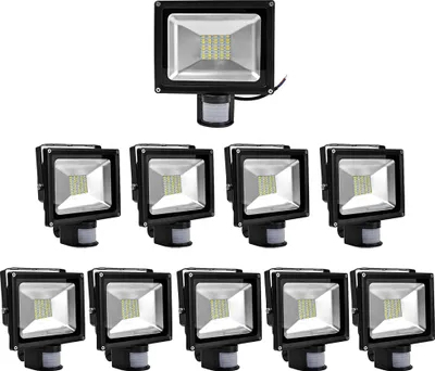 Immagine prodotto di Greenmigo 10 pezzi, faretti LED SMD da 30 W, proiettori da esterno con sensore di movimento PIR, impermeabili IP65, corpo in alluminio, colore nero, luce bianco caldo, alimentazione CA 85 ~ 265 V