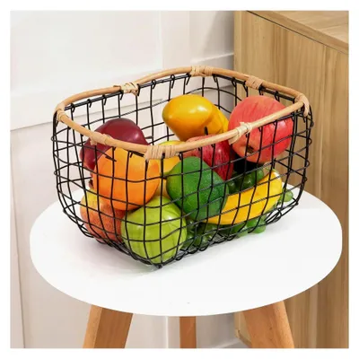 Produktbild von Metallkorb JIMO 3er Set schwarz - Aufbewahrungskörbe mit Rattanoptik, Drahtkorb, Dekokörbe, Organizer, stapelbar für Wohnzimmer, Badezimmer, Küche