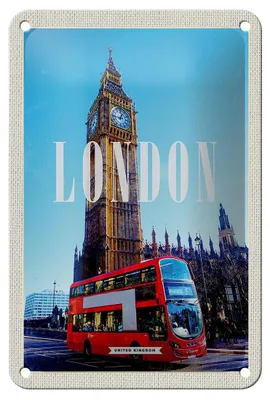 Produktbild von Blechschild Reise 12x18cm London red Bus roter Bus Big Ben Schild