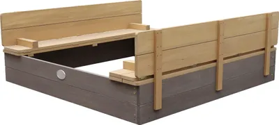 Produktbild von AXI Sandkasten Ella aus Holz mit Deckel XL | Sand Kasten mit Sitzbank & Abdeckung für Kinder in Grau & Braun | 120 x 120 cm