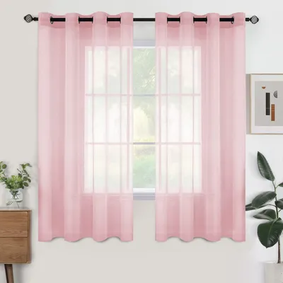 Transparente Vorhänge mit Ringen, 2er-Set, 140x175 cm, rosa