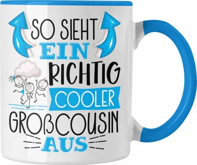 Produktbild von Trendation - Großcousin Tasse Geschenk So Sieht Ein RIchtig Cooler Großcousin Aus Geschenkidee Lustiger Spruch Geburtstag Becher Kaffeetasse (Blau)