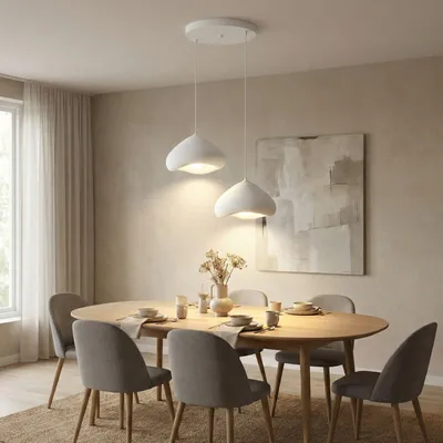 Produktbild von Opviq, Hochwertiger Kronleuchter, Metallkörper, Fiberglas-Kappe, 32 x 28 x 22 cm, höhenverstellbar 50-105 cm, Ø40 cm, 2 x E27 Max 40 W, IP20, elegantes modernes Design in Weiß.