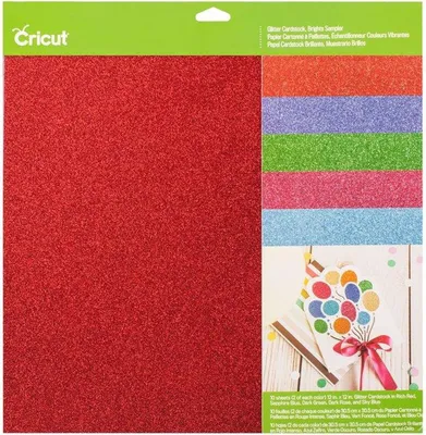 Immagine prodotto di Campionario di cartoncino glitterato Cricut, colori vivaci, 10 fogli, 30,5 x 30,5 cm