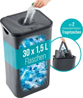 Produktbild von EASYmaxx Pfandflaschen-Sammelbehälter, 100 l - 2 Tragetaschen & Klettverschluss
