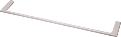 A white plastic trim piece with angled ends, viewed from an elevated angle against a white background.