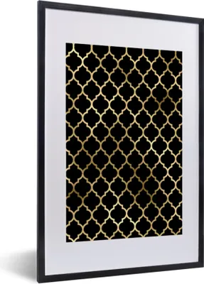 Produktbild von MuchoWow® Gerahmtes Poster Muster - Gold - Schwarz 40x60 cm - Poster mit Schwarzem Bilderrahmen Wandposter Rahmen Foto Bilder - Poster in Rahmen