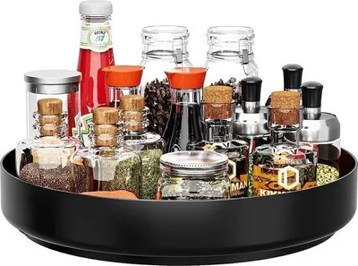 Produktbild von Unyqoos® Lazy Susan Drehplatte 33 cm – rostfreies Metall, 360° drehbar mit Kugellager, rutschfeste Basis & erhöhte Ränder, Küchen-Organizer