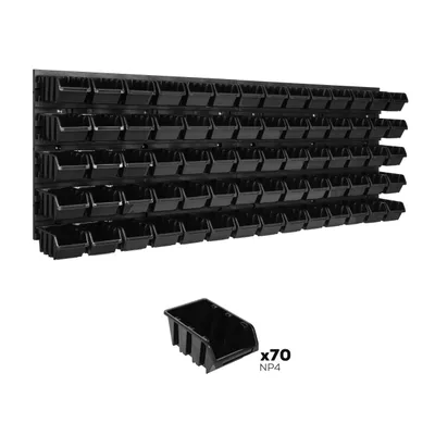 Produktbild von Lagersystem Wandregal 1152 x 390 mm | 70 stck. Box | Stapelboxen Schüttenregal Sichtlagerkästen | Extra Starke Wandplatten | Regal Erweiterbar | Werkstattregal Lagerregal Werkstattwandregal Steckregal