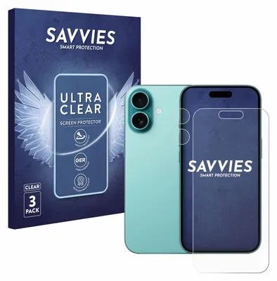 A product shot of a phone screen protector packaging and a phone with a screen protector laid over it.