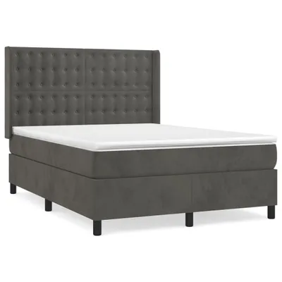 Image de vidaXL Lit boxspring avec matelas gris foncé 140x200 cm velours
