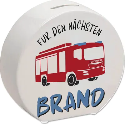 Produktbild von Feuerwehrauto Spardose mit Spruch Für den nächsten Brand