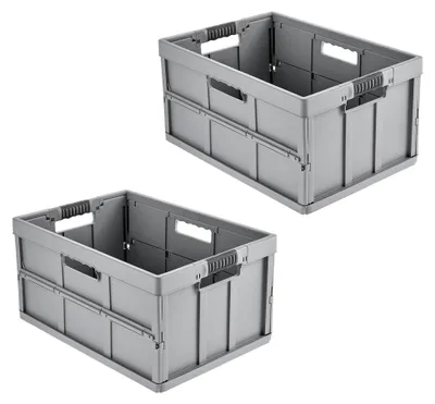 Produktbild von benno 2x Stabile Profi-Klappbox mit Soft-Touch Griffen, 45 l, Bis 50 kg Tragkraft, Passend für Einkaufswagen, 54 x 37 x 27,5 cm, Grau (Nordic Grey)