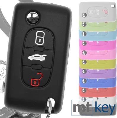 Produktbild von Auto Schlüssel Hülle Silikon Schutz Cover Schwarz kompatibel mit Peugeot 307 308 I 407 Expert RCZ Citroen C4 C5 III 3 Tasten Klappschlüssel