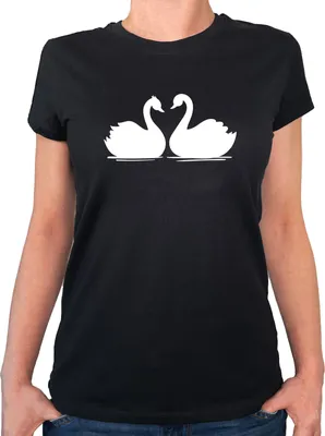 Produktbild von Huuraa Damen T-Shirt Schwan Pärchen M Black Bio Baumwolle Fairtrade Damenshirt Geschenkidee