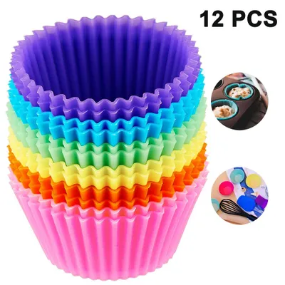Produktbild von Silikon-Muffinförmchen, 12 Stück wiederverwendbare Silikon-Backförmchen, antihaftbeschichtete Muffinformen für Cake Pops, Muffins, Cupcakes und Pralinen