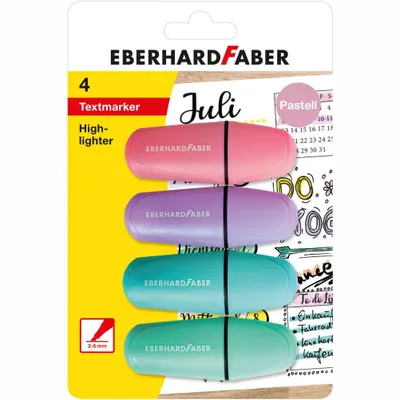 Produktbild von Eberhard Faber 551494 - Mini Textmarker mit Keilspitze, in Pastell Farben, 4er Set