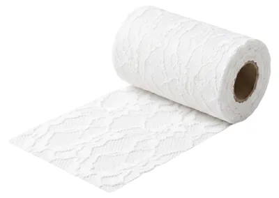 Produktbild von G.schmückt Tischband Spitze 15 cm x 25 m, schmales Dekoband zuschneidbar, semi-transparentes Spitzenband, festliche Tischdeko Weiß