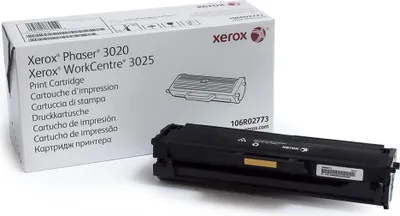 A Xerox toner cartridge and its packaging are displayed on a white background.