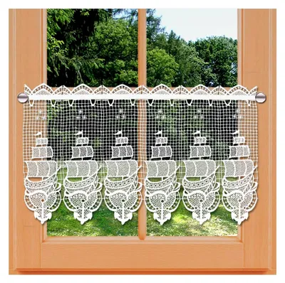 Produktbild von Landhaus-Spitzengardine mit Segelboot-Motiv, maritimes Design, 30 x 96 cm