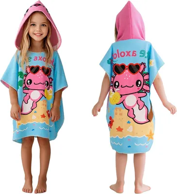 Imagen del producto de Poncho infantil con capucha, de microfibra, 75 x 140 cm, ideal para la playa y la piscina
