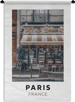 Produktbild von MuchoWow® Wandteppich Wandbehang Paris - Frankreich - Cafe 90x135 cm Tapisserie Dekoration Wandtuch - Baumwolle - Wandskulptur