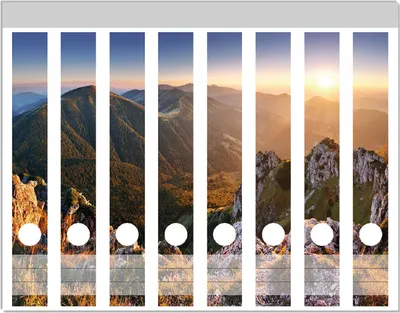 Produktbild von Wallario Ordnerrücken Sticker, selbstklebend für schmale Ordner, 8 Stück, Motiv Berglandschaft mit Sonnenuntergang in der Slowakei