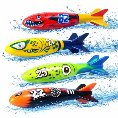 Produktbild von Tauchringe & Tauchstäbe für Kinder & Erwachsene – Wasserspielzeug für Pool, Schwimmbad & Tauchspiele (4x Torpedo)