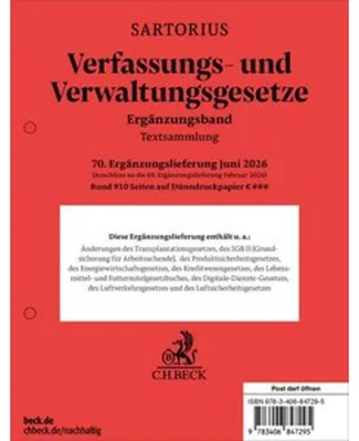 Produktbild von Verfassungs- und Verwaltungsgesetze. Ergänzungsband 70. Ergänzungslieferung