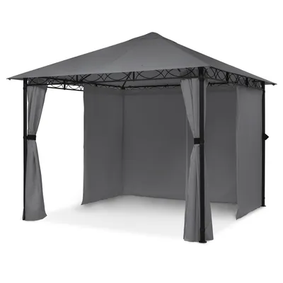Produktbild von Blumfeldt Mondo - Pergola Partyzelt Gartenzelt Gazebo, Größe: 2,95 x 2,6 x 2,95 m (BxHxT), 4 Seitenteile, EasyMount Concept, Witterungsschutz: UV / Wind / Regen, dunkelgrau