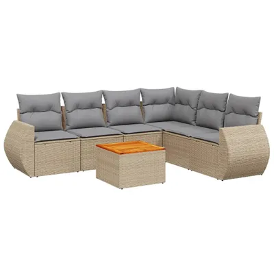 Produktbild von vidaXL 7-tlg. Garten-Sofagarnitur mit Kissen Beige Poly Rattan