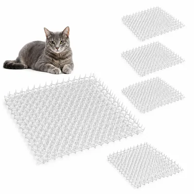 Obrázok produktu pre Relaxdays Mriežka s hrotmi, sada 5 ks, ochrana proti kunám a mačkám, ochrana záhonov a rastlín, plastová, mriežka proti mačkám, biela