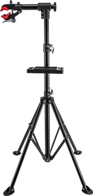 Immagine prodotto di Cavalletto per montaggio biciclette - Cavalletto per riparazioni - Portata 30 kg - Altezza regolabile 108-190 cm - Barra di serraggio 35 cm - Vaschetta portautensili 24,4 cm - Ferro + ABS