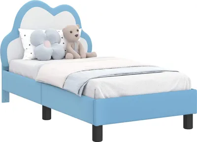 Image de vidaXL Cadre de lit d'enfant avec tête de lit Bleu 70 x 140 cm PU