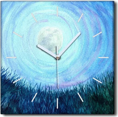 Produktbild von Coloray Uhr auf Leinwand 30x30 cm Wand Uhr Dekoration Wohnzimmer Segeltuch weiße Zeiger -Vollmondwiese.