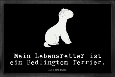 Produktbild von Mr. & Mrs. Panda Sauberlaufmatte Bedlington Terrier Lebensretter 40 x 60 cm - Schwarz - Geschenk, fußmatte, Türvorleger, Fussmatte, Schmutzfangmatte, Bodenvorleger