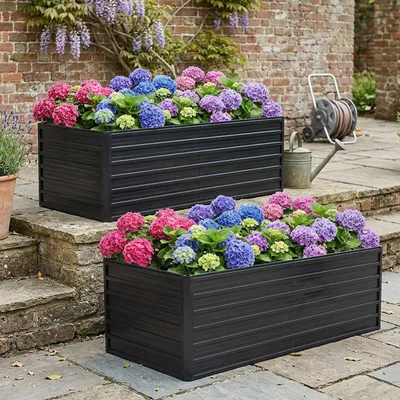 Produktbild von Metall-Hochbeet 190x90x64, offener Boden, Drainage, verzinkter Stahl, wetter- & rostbeständig. Black
