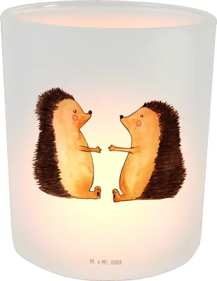 Produktbild von Mr. & Mrs. Panda Glas Windlicht Igel Liebe - Transparent - Geschenk, Hochzeitstag, Teelichthalter, aus, Partner, Jahrestag, Freundin, Kerzenhalter
